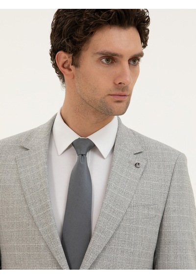 Cacharel Açık Gri Slim Fit Kareli Takım Elbise
