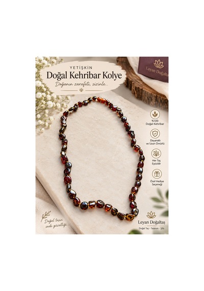 Leyan Doğaltaş Gerçek Doğal Kehribar Unisex Kolye - Orijinal Yetişkin Kiraz Kehribar Kolyesi Siyah Siyah Leyan Doğaltaş Gerçek Doğal Kehribar Unisex Kolye - Orijinal Yetişkin Kiraz Kehribar Kolyesi Siyah Siyah