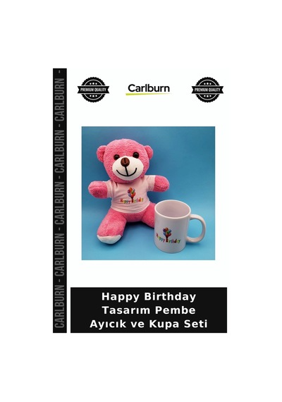 Özel Üretim Doğum Günü Hediyelik Oyuncak Happy Birthday Tasarım Pembe Ayıcık Ve Kupa Seti
