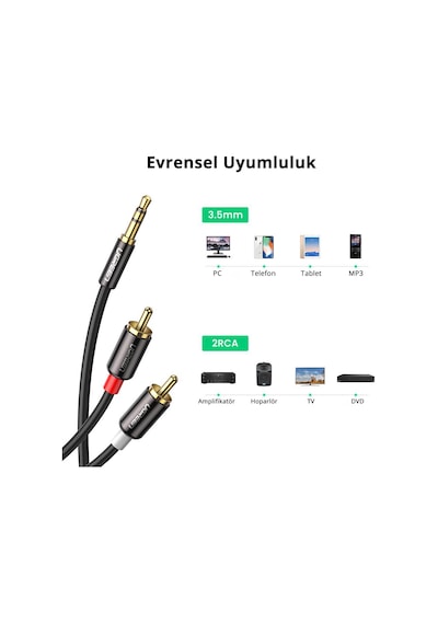 Ugreen Rca 3.5mm Aux Ses Kablosu, 1 Metre, 10749