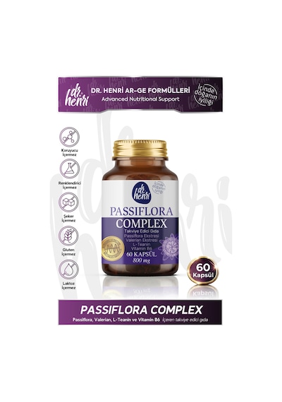 Dr. Henri Passiflora Complex Passiflora Valerian L-Teanin ve Vitamin B6 Bitkisel Takviye Edici Gıda 60 Kapsül