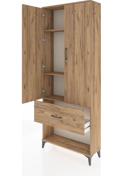 Arges Dolap 3 Raflı Tek Çekmeceli 2 Kapaklı 88x30x221 Çam-çam Çam