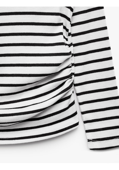 Koton Slim Fit Kaşkorse Bisiklet Yaka Uzun Kollu Çizgili Tişört Ekru Çizgili 7wkg10562ak