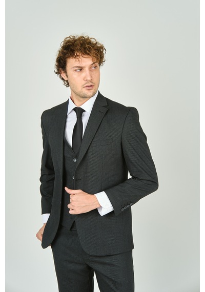 Gio Erkek Regular Fit Mono Yaka Yelekli Takım Elbise 4460 Füme Füme