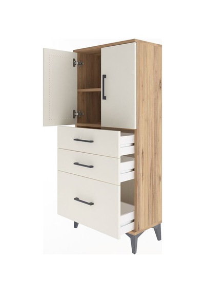 Arges Dolap 2 Raflı 3 Çekmeceli 2 Kapaklı 60x30x134 Çam-aytaşı Çam