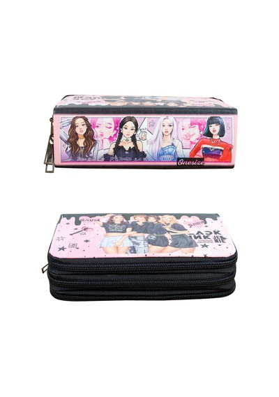 Kalem Kutusu Black Pink Blink Orginazer Vegan Deri Üç Bölmeli K