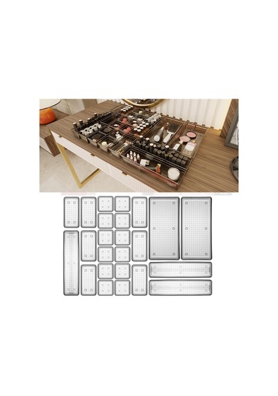 24'lü Multi Set - Çekmece İçi Düzenleyici - Banyo Makyaj Ve Takı Organizer Siyah Genel