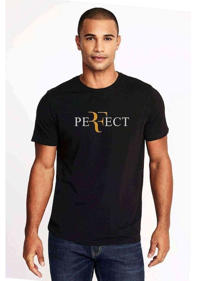 Roger Federer Perfect Baskılı Siyah Erkek Tshirt