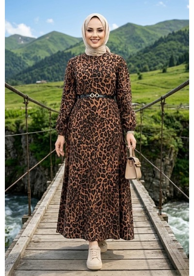 Hb Harma Time Butik Kadın Modal Kumaş Kemerli Leopar Desenli Elbise Kahverengi Kahverengi Hb Harma Time Butik Kadın Modal Kumaş Kemerli Leopar Desenli Elbise Kahverengi Kahverengi