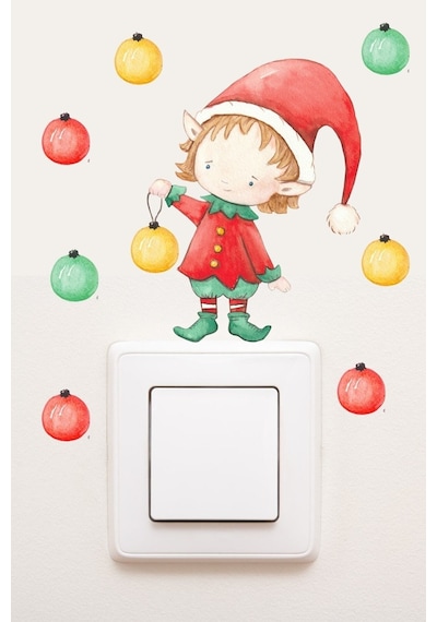 Priz Yeniyıl Sevimli Elf Ve Yılbaşı Topları Dekoratif Priz Sticker 0