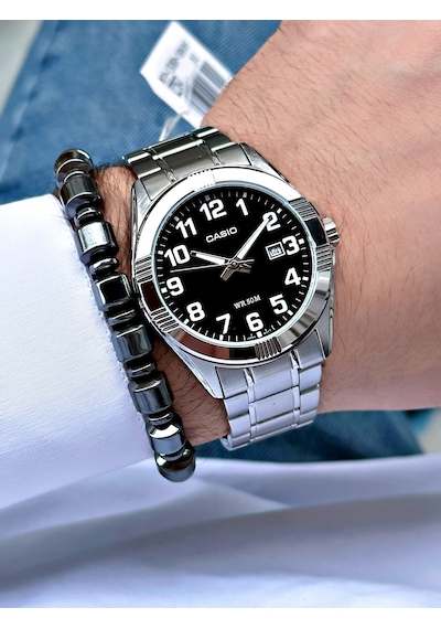 Casio Gümüş Renk Siyah Kadran Bronz İndeks   Çelik Kordon Erkek Kol Saati + Bileklik Hediyeli Nda100