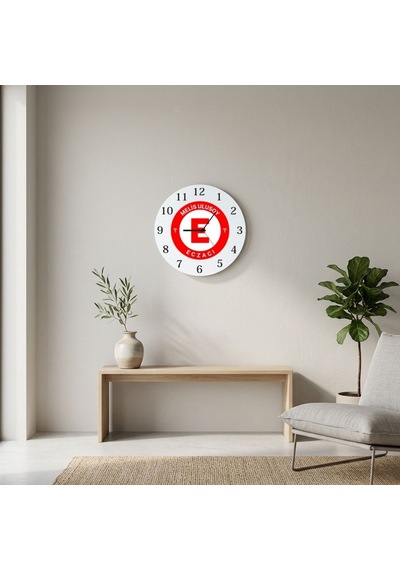 Eczacılara Özel İsimli Cam Saat - Eczane Logolu Mesleki Hediye 30 Cm Çok Reenkli