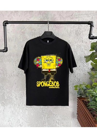 Barlashive Bisiklet Yaka Kısa Kol Çocuk Baskılı T-shirt - Siyah Çok Renkli