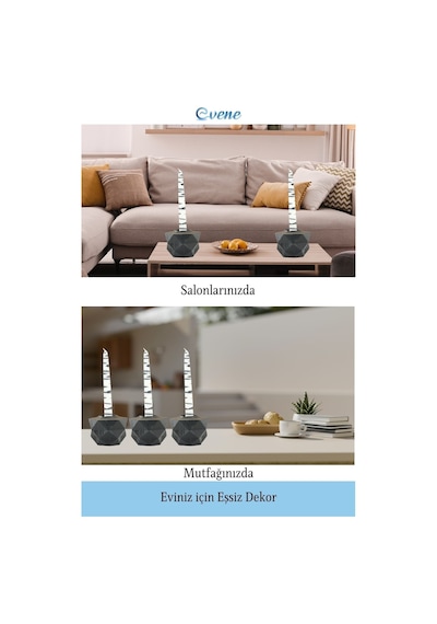 Mumluk Şamdan 3 Adet Tealight Ve İnce Mum Uyumlu Prizma Model - Siyah