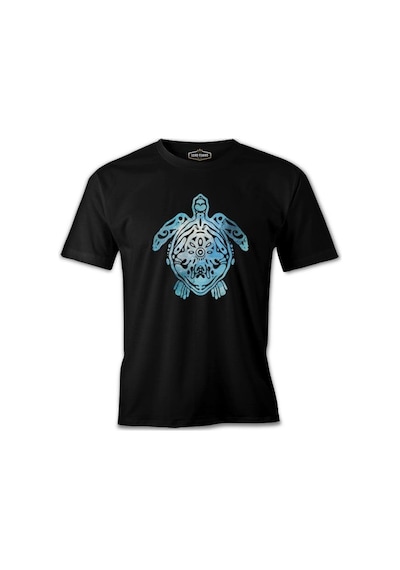 Blue Sea Turtle With Special Knots Siyah Erkek Tshirt 001