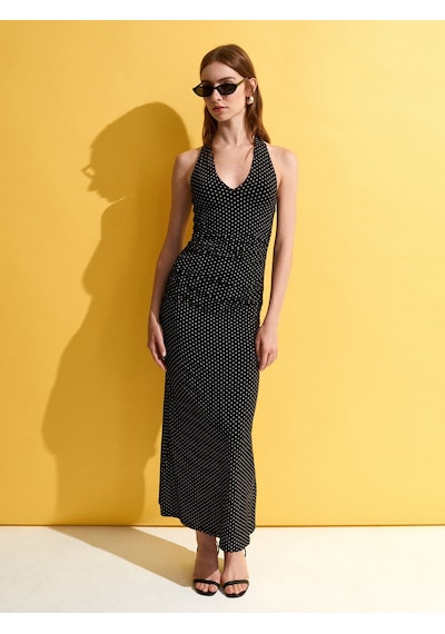 DİLVİN 91698 Lyocell Halter Yaka Midi Elbise-siyah
