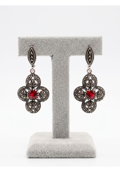 925 Ayar Gümüş Markazit Taşlı Yonca Otantik Tasarım Kadın Küpe P453
