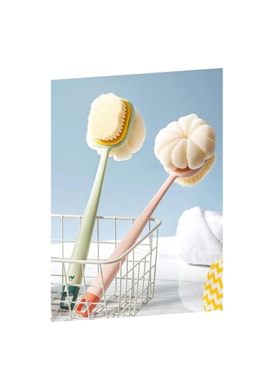 Uzun Saplı Çift Taraflı Duş Fırçası Kıl Ve Lifli Masaj Etkili Vücut Temizleme Peeling Fırçası S