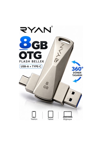 8 Gb Otg Flash Bellek Type-c Usb Bellek Usb 3.0 Çift Girişli 2in1