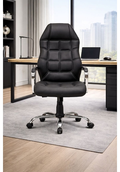 Lora Yönetici Ofis Koltuğu Lüks Büro Koltuğu Ergonomik Yatar Mekanizmalı Deri Siyah