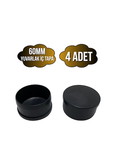 Yuvarlak Demir Profil İç Tapa Geçme Plastik Ayak Geçme Koruma Plastiği 60mm 4 Adet Siyah Siyah