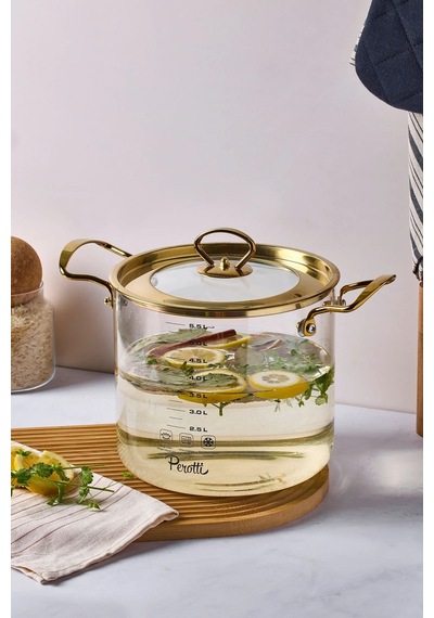 Logan Gold Kapaklı 5,5 L Cam Tencere 20x20 Cm Şeffaf