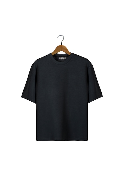 Antrasit Oversize Bisiklet Yaka T-shirt Koyu Gri