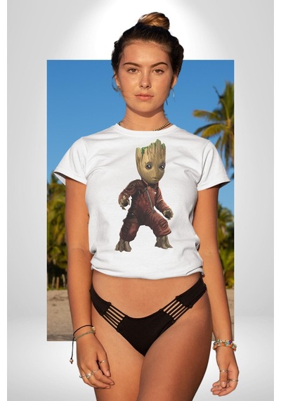 Bebek Groot Guardians Galaxy Unisex Unisex Beyaz Organik Baskılı T-shirt Penye Yüksek Kalite Beyaz