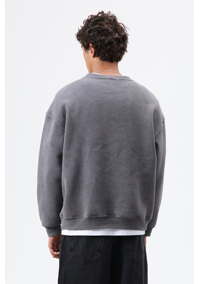 Vamos Basic Oversize Yıkamalı Sweatshirt Füme