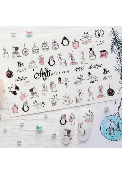 Arti 466 Yılbaşı Temalı Nail Art Sticker - Profesyonel Su Transfer Tırnak Süsleme Beyaz