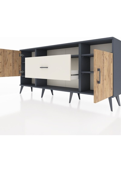 Arges Konsol 5 Raflı Tek Çekmeceli 2 Kapaklı 176x30x83 Antrasit-çam/aytaşı Çam/aytaşı Arges Konsol 5 Raflı Tek Çekmeceli 2 Kapaklı 176x30x83 Antrasit-çam/aytaşı Çam/aytaşı