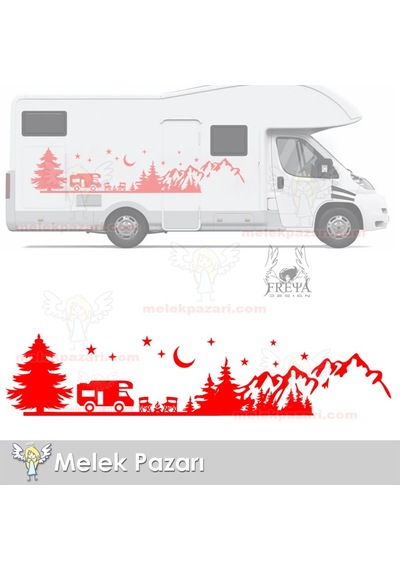 Camp, Orman Manzarası Karavan Stickerı, Karavan Çıkartma