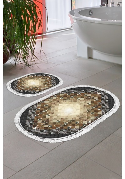 Eko Trend Djt 2 Li Yıkanabilir Kaymaz Taban Oval Banyo Paspas Klozet Takımı 759 Patchwork Siyah