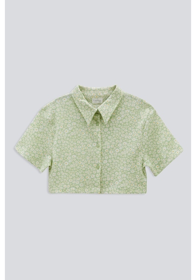 (KIDS) ÇİÇEKLİ CROP GÖMLEK Açık Yeşil