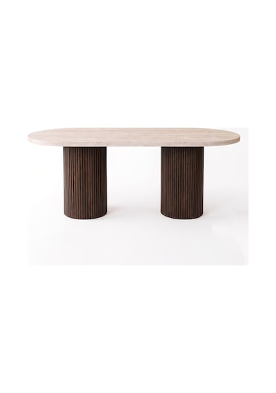 Lunera Traverten Oval Yemek Masası Ceviz