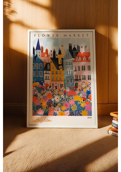 Brighton İngiltere Çerçeveli Tablo Seyahat Severlere Salon Ve Ofis İçin Estetik Duvar Dekoru Travel Flower Market