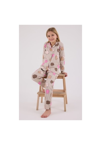 Rolypoly Kız Çocuk Krem Gömlek Pijama Takımı Bej/4-5yas
