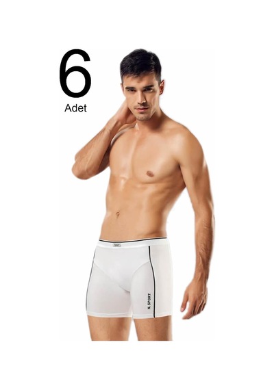 6'lı Paket Modal Erkek Boxer Yeni Sezon Beyaz