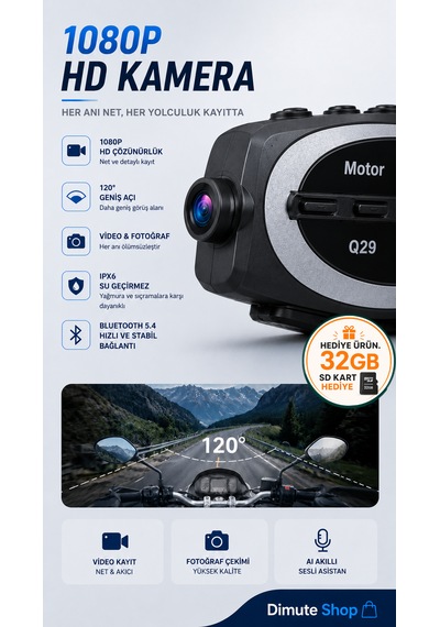 Q29 Motosiklet Kask Intercom Bluetooth Kulaklık 1080p Kamera Ipx6 Su Geçirmez 500m