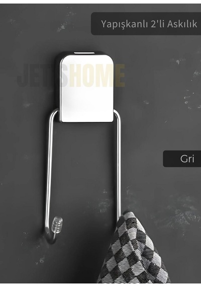 Jet's Home Yapışkanlı 2'li Askılık Paslanmaz Havluluk Metal Gri Gri