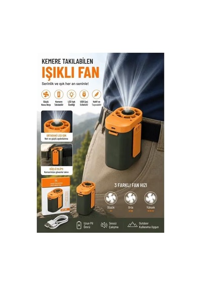 Df-92 Çok Fonksiyonlu Bele Takılan Mini Fan Gri Diğer