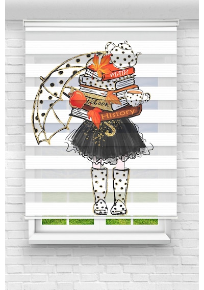 Perdecizade Enxboy Kitap Kız Dijital Baskılı Zebra Perde-cocuk Odası-stor Perde Renkli