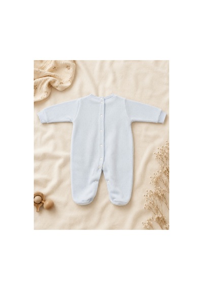 Omeca Concept Nakışlı Bebe Yakalı Triko Bebek Tulum mavi