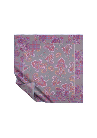 İpek Evi İpekevi Twill İpek Eşarp - Patchwork Desenli - Gri