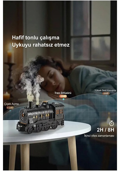 Tren Tasarımlı Ultrasonik Aroma Difüzörü Serin Sis Nemlendirici Usb Kumandalı 300 Ml