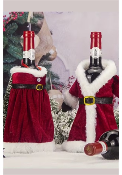 2 Adet Noel Temalı Kırmızı Şarap Çantası Noel Elbisesi Şişe Kapağı & Etek Şarap Şişesi Süsleme Set