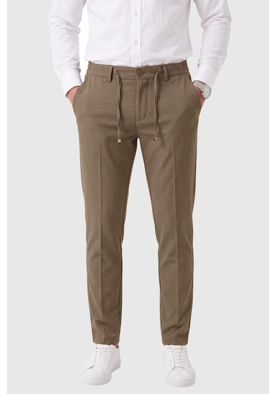 Rizzup Erkek Slim Fit Çizgili Açık Kahve Kumaş Pantolon İpli Esnek Bel Likralı Spor Pantolon 2700240