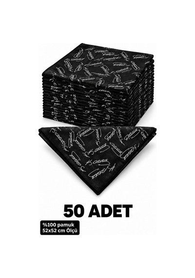 Herşeynota 50 Li Siyah Atatürk İmzalı 52x52 Cm %100 Pamuk Fular Bandana Seti Çok Renkli