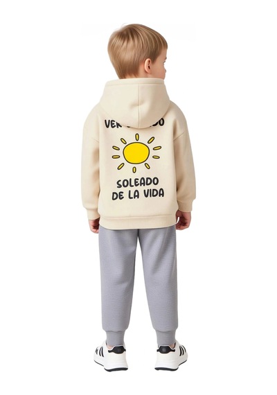 Ersefa Oversize Kesim Erkek Çocuk Kapüşonlu Sweatshirt Ve Eşofman Takımı Ekru