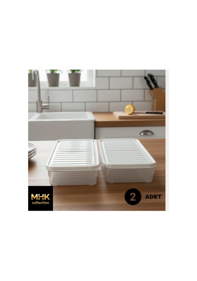 Orta Boy Kapaklı Saklama Kabı 1 Lt Beyaz 2 Adet